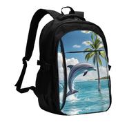 LMNGH Travel Laptop Backpack Business Backpack for Men Women Dolphins and Palm Trees Travel Backpack with USB Charging Port