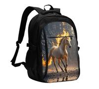 LMNGH Travel Laptop Backpack Business Backpack for Men Women Flame Horse Travel Backpack with USB Charging Port
