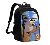 LMNGH Travel Laptop Backpack Business Backpack for Men Women Funny Raccoon Travel Backpack with USB Charging Port