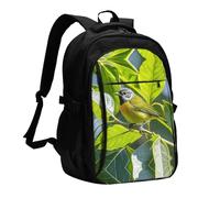 LMNGH Travel Laptop Backpack Business Backpack for Men Women Green Leaves and Birds Travel Backpack with USB Charging Port