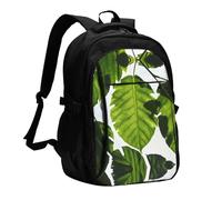 LMNGH Travel Laptop Backpack Business Backpack for Men Women Green Leaves Pattern Travel Backpack with USB Charging Port