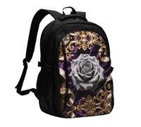 LMNGH Travel Laptop Backpack Business Backpack for Men Women Grey Rose Pattern Travel Backpack with USB Charging Port