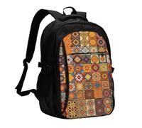 LMNGH Travel Laptop Backpack Business Backpack for Men Women Group of Moroccan Geometric Travel Backpack with USB Charging Port