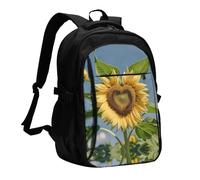 LMNGH Travel Laptop Backpack Business Backpack for Men Women Heart shaped sunflower Travel Backpack with USB Charging Port