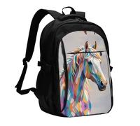 LMNGH Travel Laptop Backpack Business Backpack for Men Women Horse Pattern Travel Backpack with USB Charging Port