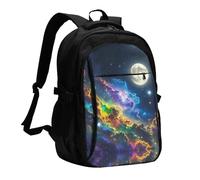 LMNGH Travel Laptop Backpack Business Backpack for Men Women Nebula and Moon Travel Backpack with USB Charging Port