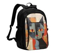 LMNGH Travel Laptop Backpack Business Backpack for Men Women Orange Red Eyes Cat Travel Backpack with USB Charging Port