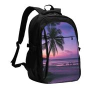 LMNGH Travel Laptop Backpack Business Backpack for Men Women Palm Tree Purple Sun Travel Backpack with USB Charging Port