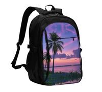 LMNGH Travel Laptop Backpack Business Backpack for Men Women Palm Tree Purple Sunset Travel Backpack with USB Charging Port