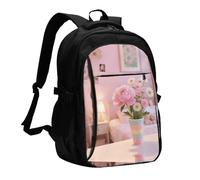 LMNGH Travel Laptop Backpack Business Backpack for Men Women Pink Flower Travel Backpack with USB Charging Port