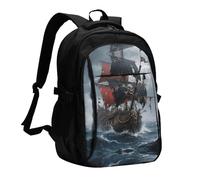 LMNGH Travel Laptop Backpack Business Backpack for Men Women Pirate Ship at Sea Travel Backpack with USB Charging Port