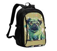 LMNGH Travel Laptop Backpack Business Backpack for Men Women Pug Green Polka Dot Travel Backpack with USB Charging Port