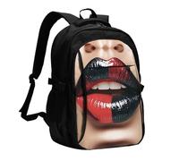 LMNGH Travel Laptop Backpack Business Backpack for Men Women Red and black lips Travel Backpack with USB Charging Port