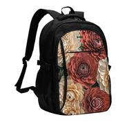 LMNGH Travel Laptop Backpack Business Backpack for Men Women Red and pale flowers Travel Backpack with USB Charging Port