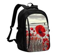 LMNGH Travel Laptop Backpack Business Backpack for Men Women Red Poppy Flower Travel Backpack with USB Charging Port