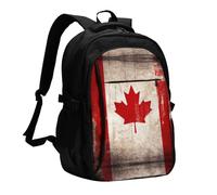 LMNGH Travel Laptop Backpack Business Backpack for Men Women Retro Canada Flag Travel Backpack with USB Charging Port