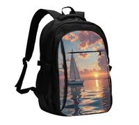 LMNGH Travel Laptop Backpack Business Backpack for Men Women Sailboat and Sunset Travel Backpack with USB Charging Port