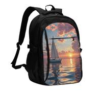 LMNGH Travel Laptop Backpack Business Backpack for Men Women Sailboat and Sunset Travel Backpack with USB Charging Port
