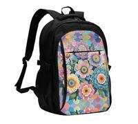 LMNGH Travel Laptop Backpack Business Backpack for Men Women Scales and flowers pattern Travel Backpack with USB Charging Port