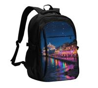 LMNGH Travel Laptop Backpack Business Backpack for Men Women Seaside Town Travel Backpack with USB Charging Port