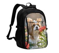 LMNGH Travel Laptop Backpack Business Backpack for Men Women Shih Tzu dog and flowers Travel Backpack with USB Charging Port