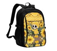 LMNGH Travel Laptop Backpack Business Backpack for Men Women Skeleton Sunflower Travel Backpack with USB Charging Port