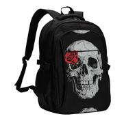 LMNGH Travel Laptop Backpack Business Backpack for Men Women skull flower Travel Backpack with USB Charging Port