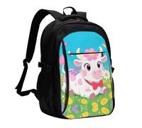 LMNGH Travel Laptop Backpack Business Backpack for Men Women Spring Cute Flower Cow Travel Backpack with USB Charging Port