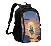 LMNGH Travel Laptop Backpack Business Backpack for Men Women Sunset and sailboat Travel Backpack with USB Charging Port