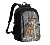 LMNGH Travel Laptop Backpack Business Backpack for Men Women Wolf Travel Backpack with USB Charging Port