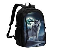 LMNGH Travel Laptop Backpack Business Backpack for Men Women wolf under moon Travel Backpack with USB Charging Port