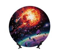 LMNGH Trippy Galaxy Stars Bone China Decorative Plate,7in Ceramic Decorative Plates with Display Stand,Ceramic Ornaments Art Porcelain Plate for Home Office Wall Decor Collections Plates
