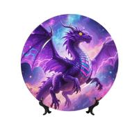 LMNGH Trippy Purple Dragon Bone China Decorative Plate,10in（25cm） Ceramic Decorative Plates with Display Stand,Ceramic Ornaments Art Porcelain Plate for Home Office Wall Decor Collections Plates