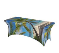 LMNGH Tropical Palm Tree Decorative Tablecloth Protector for Wedding, Banquet & Parties6FT Spandex Rectangle Tablecloths, Stretch Washable Table Cloth Wrinkle Free Patio Table Cover