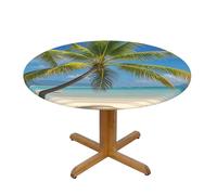 LMNGH Tropical Palm Tree Round Spandex Tablecloth 43 Inch, Elastic Fitted Waterproof Tablecloths Stretch Washable Picnic Table Cover for Camping, Dining, Indoor and Outdoor