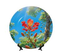 LMNGH Tropical Plant Flowers Bone China Decorative Plate,6in（15cm） Ceramic Decorative Plates with Display Stand,Ceramic Ornaments Art Porcelain Plate for Home Office Wall Decor Collections Plates