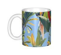LMNGH Tropical Plants And Parrots Ceramic Coffee Mug 11oz Novelty Tea Cup With Handle Coffee Cup For Men Women Office Work