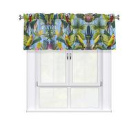 LMNGH Tropical Plants and Parrots Curtain Valance for Windows,Kitchen Window Curtains Blackout Drapes Window Treatments Decorative Rod Pocket Short Curtain for Living Room Bedroom,54" W x 18" L
