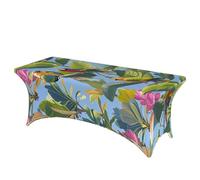 LMNGH Tropical Plants and Parrots Decorative Tablecloth Protector for Wedding, Banquet & Parties6FT Spandex Rectangle Tablecloths, Stretch Washable Table Cloth Wrinkle Free Patio Table Cover