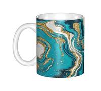 LMNGH Turquoise Blue Gold Marble Ceramic Coffee Mug 11oz Novelty Tea Cup With Handle Coffee Cup For Men Women Office Work