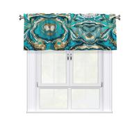 LMNGH Turquoise Blue Gold Marble Curtain Valance for Windows,Kitchen Window Curtains Blackout Drapes Window Treatments Decorative Rod Pocket Short Curtain for Living Room Bedroom,54" W x 18" L