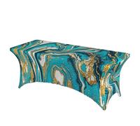 LMNGH Turquoise Blue Gold Marble Decorative Tablecloth Protector for Wedding, Banquet & Parties6FT Spandex Rectangle Tablecloths, Stretch Washable Table Cloth Wrinkle Free Patio Table Cover
