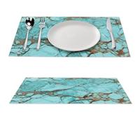 LMNGH Turquoise Marble Placemat Washable Place Mats for Dining Heat Resistant PVC Desk Protector Mat Pad Kitchen Wipeable Table Mats for Outdoor Indoor Table Decor 11.8"" X 17.7"", Style