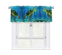 LMNGH Turtle Swimming in the sea Curtain Valance for Windows,Kitchen Window Curtains Blackout Drapes Window Treatments Decorative Rod Pocket Short Curtain for Living Room Bedroom,54" W x 18" L