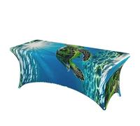 LMNGH Turtle Swimming in the sea Decorative Tablecloth Protector for Wedding, Banquet & Parties6FT Spandex Rectangle Tablecloths, Stretch Washable Table Cloth Wrinkle Free Patio Table Cover