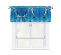 LMNGH Two Dolphins Curtain Valance for Windows,Kitchen Window Curtains Blackout Drapes Window Treatments Decorative Rod Pocket Short Curtain for Living Room Bedroom,54" W x 18" L