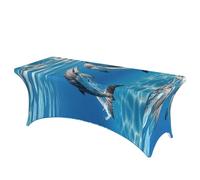 LMNGH Two Dolphins Decorative Tablecloth Protector for Wedding, Banquet & Parties6FT Spandex Rectangle Tablecloths, Stretch Washable Table Cloth Wrinkle Free Patio Table Cover