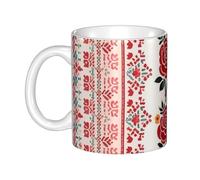 LMNGH Ukrainian Embroidery Style Rose Ceramic Coffee Mug 11oz Novelty Tea Cup With Handle Coffee Cup For Men Women Office Work