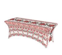 LMNGH Ukrainian Embroidery Style Rose Decorative Tablecloth Protector for Wedding, Banquet & Parties6FT Spandex Rectangle Tablecloths, Stretch Washable Table Cloth Wrinkle Free Patio Table Cover