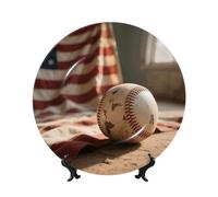 LMNGH Vintage Baseball Bone China Decorative Plate,10in（25cm） Ceramic Decorative Plates with Display Stand,Ceramic Ornaments Art Porcelain Plate for Home Office Wall Decor Collections Plates